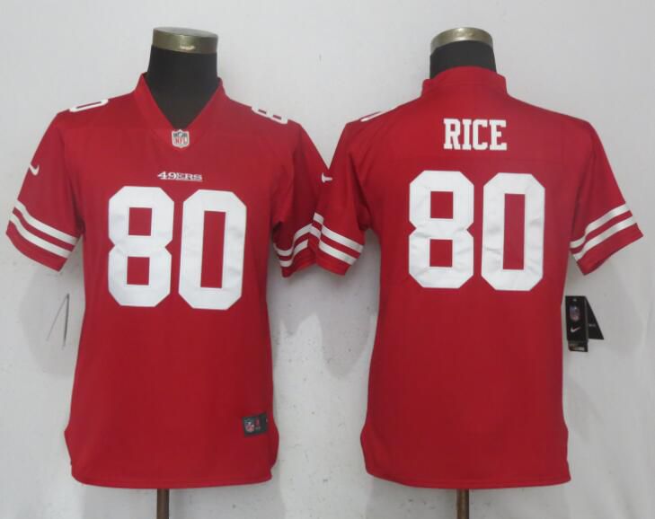 Women San Francisco 49ers #80 Rice Red Vapor Untouchable Player Nike NFL Jerseys->san francisco 49ers->NFL Jersey